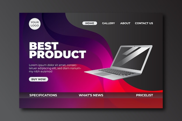 Free Vector landing page with laptop with gradient