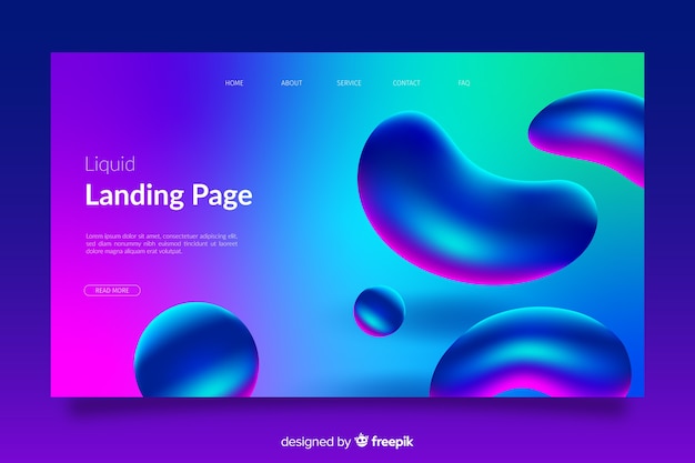 Landing page with liquid effect shapes