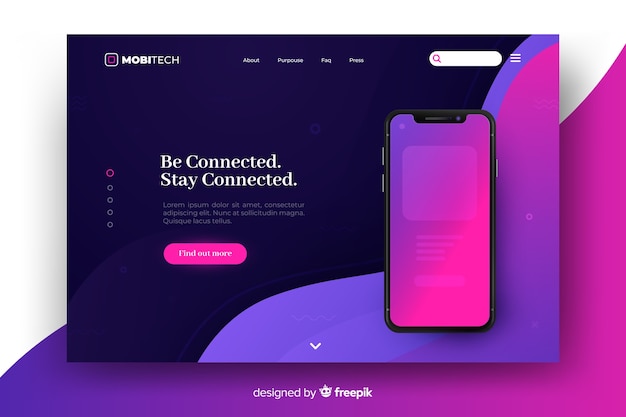 Landing page with phone concept for template