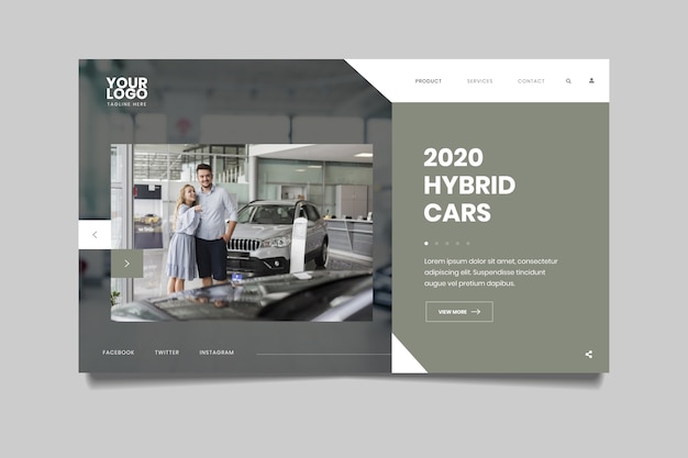 Landing page with photo of car and couple