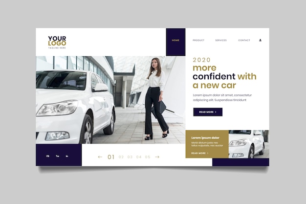 Landing page with photo of woman next to car