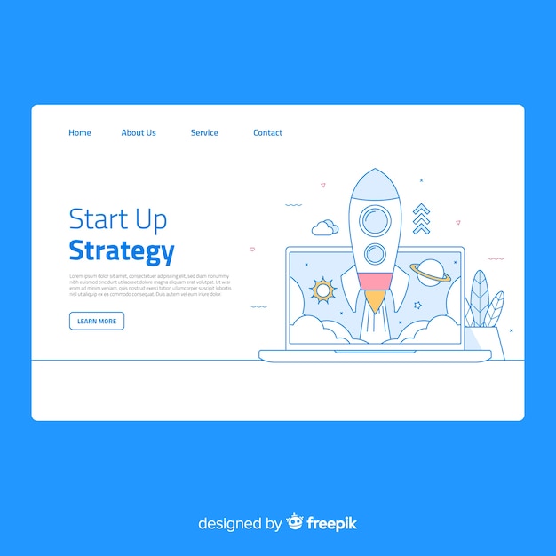 Free Vector landing page with a rocket  lifting off