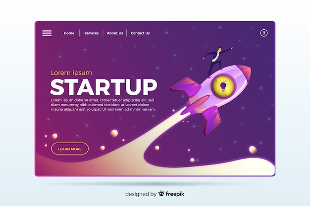 Landing page with a rocket