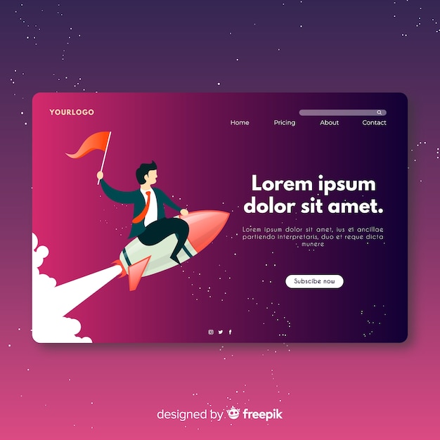 Landing page with a rocket