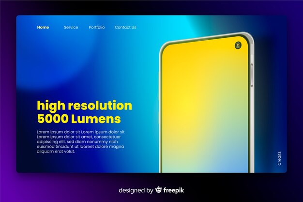 Landing page with smartphone in neon