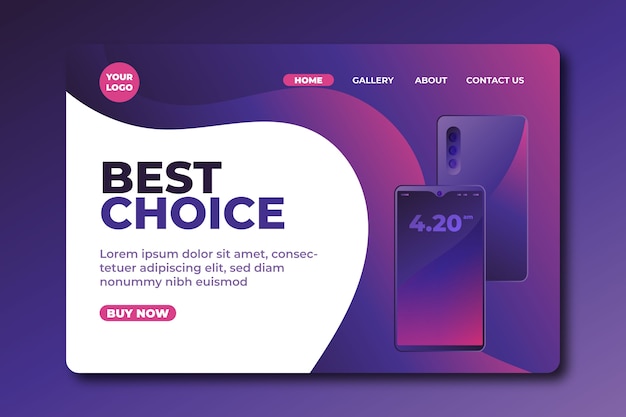 Free Vector landing page with smartphone with gradient