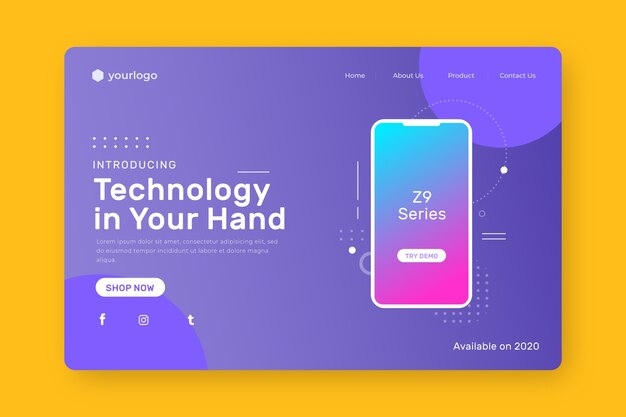 Landing page with smartphone with gradient