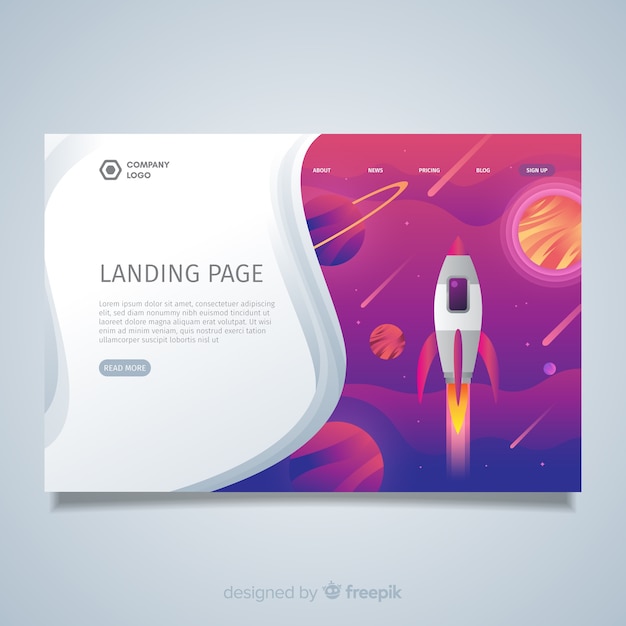 Landing page with space rocket