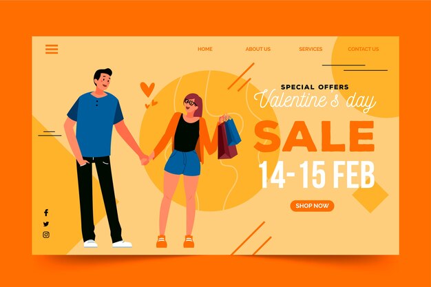 Landing page with valentines day sales