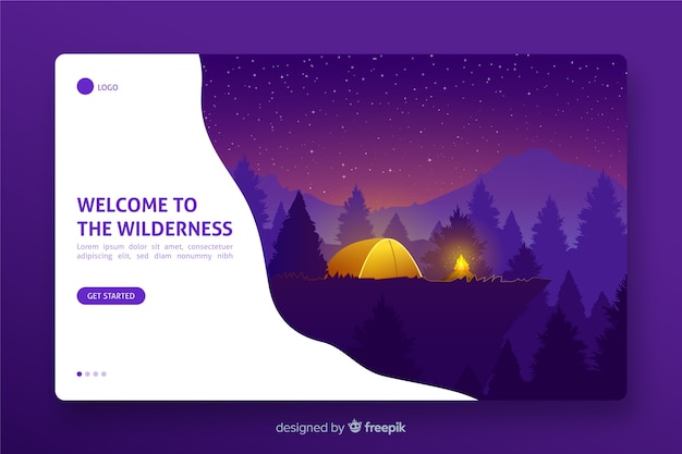 Landing page with welcome to wilderness theme