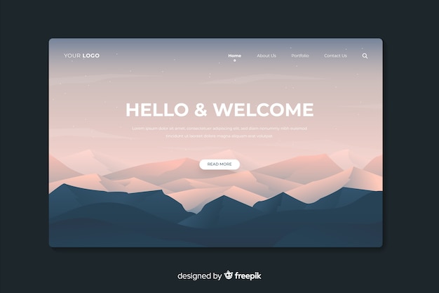 Landing web page with gradient mountains and forest