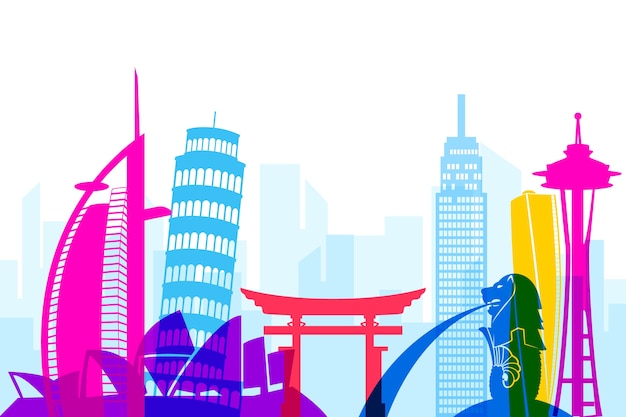 Free vector landmarks colorful skyline