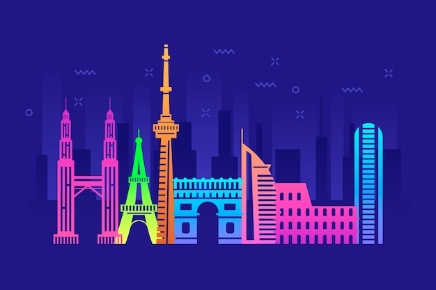 Landmarks skyline in colorful concept