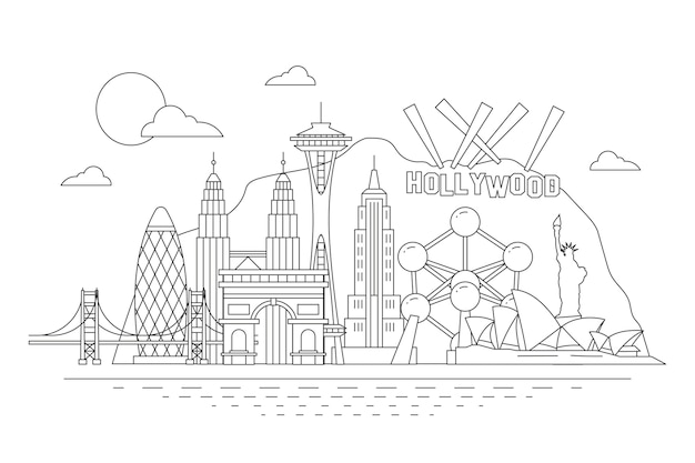 Landmarks skyline in outline