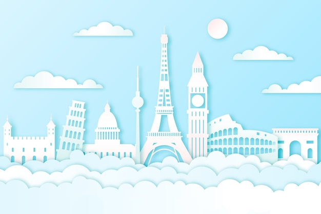 Free Vector landmarks skyline in paper style theme