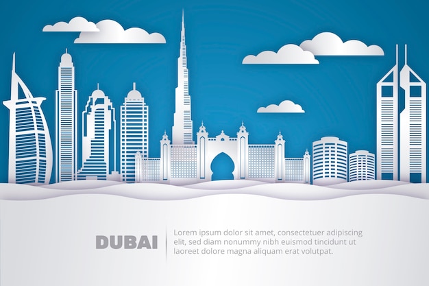 Free vector landmarks skyline in paper style