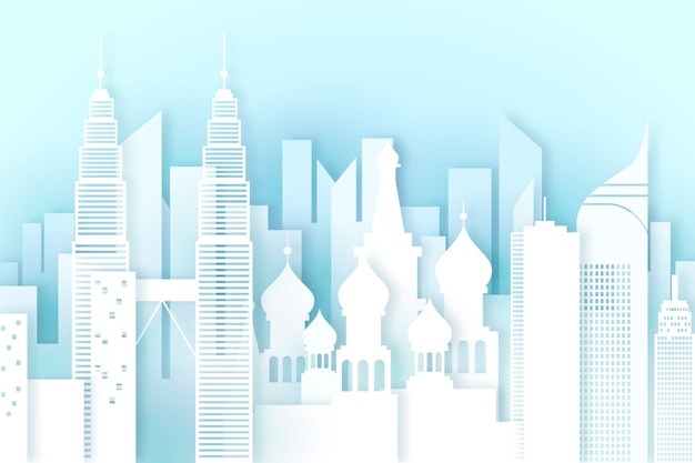 Free vector landmarks skyline in paper style