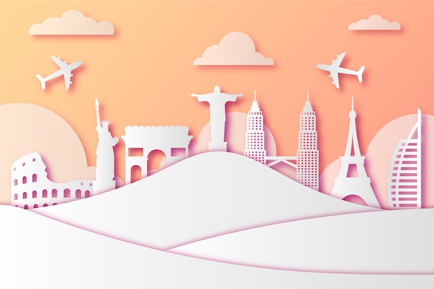 Landmarks skyline in paper style