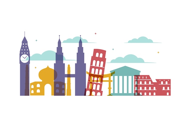 Landmarks skyline with colorful buildings