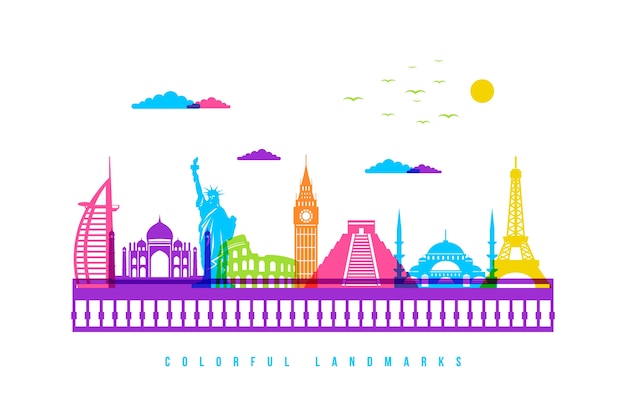 Free vector landmarks skyline with colorful theme