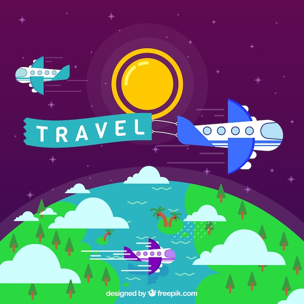 Free Vector landscape background in flat design with airplanes