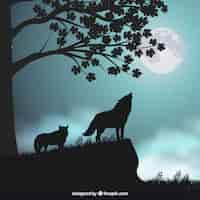 Free vector landscape background with silhouettes of wolves