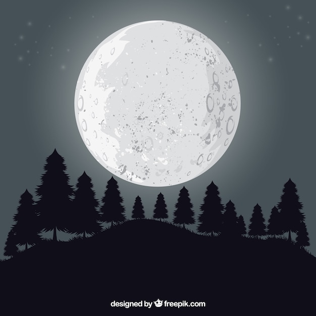 Free vector landscape background with trees and moon