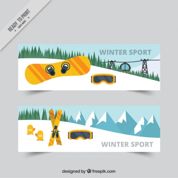 Free vector landscape banners and winter sports objects