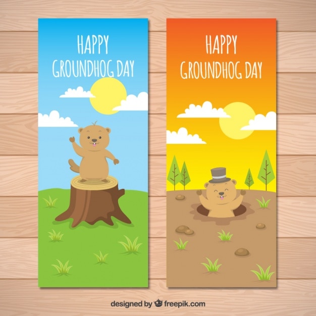 Free Vector landscape banners with groundhog 