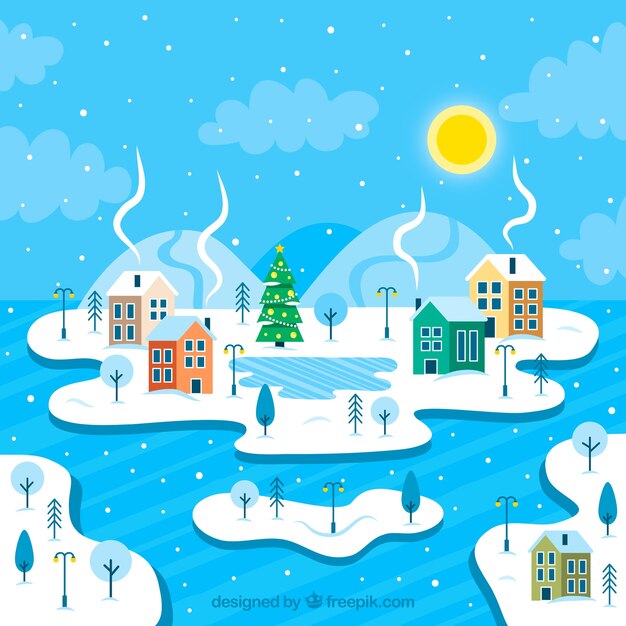 Landscape of christmas city in flat design