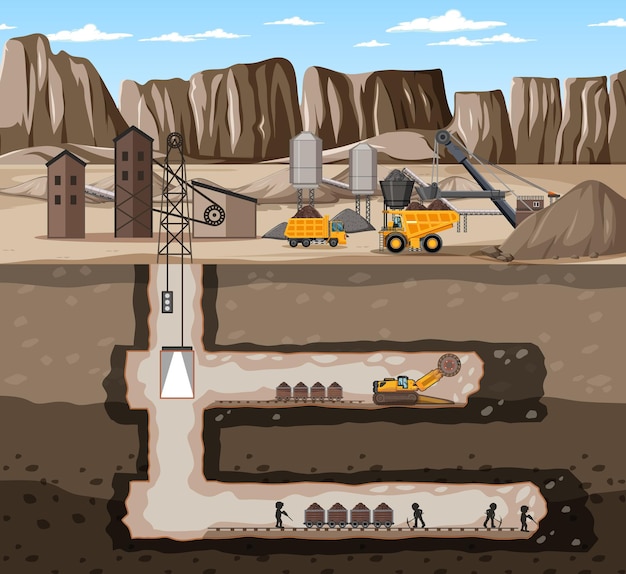 Free Vector landscape of coal mine industry with underground