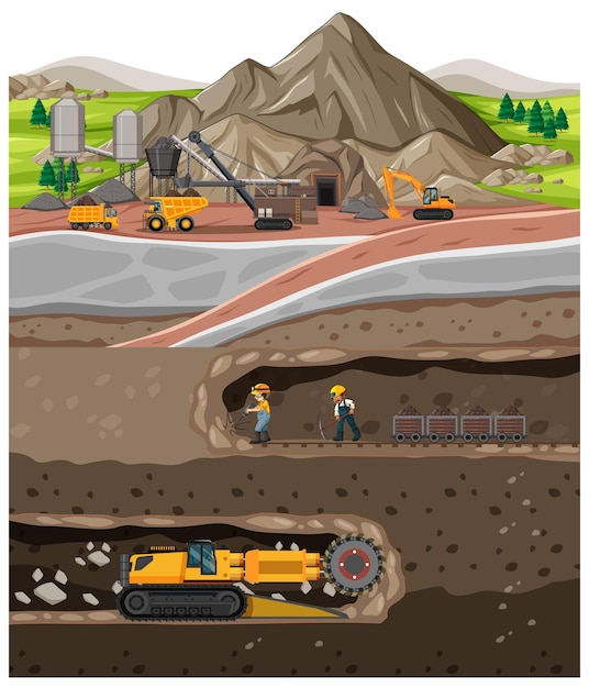 Free Vector landscape of coal mine industry with underground