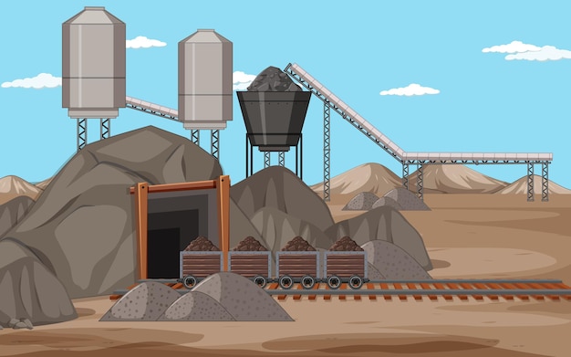 Free vector landscape of coal mining scene