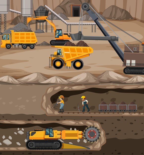 Landscape of coal mining with underground scene