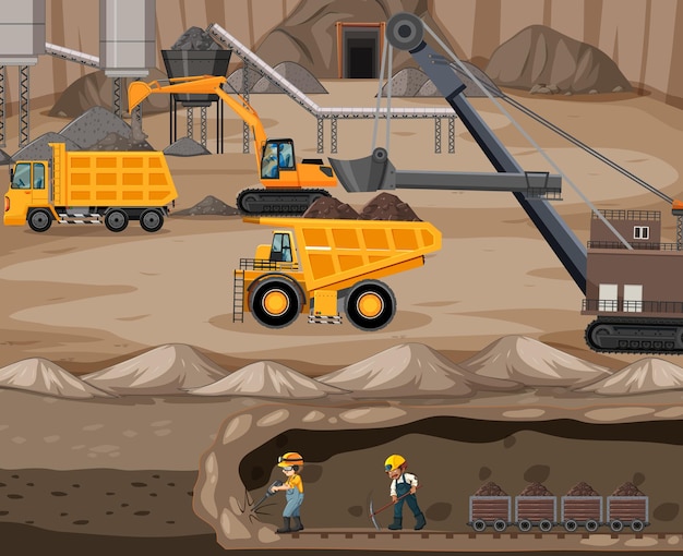 Free vector landscape of coal mining with underground scene