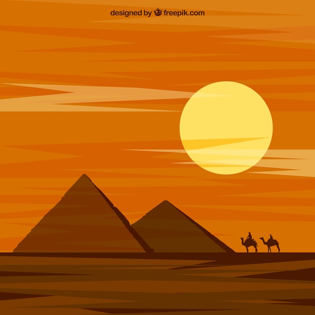 Free vector landscape of desert with pyramids