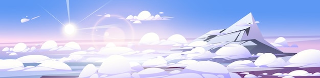 Free Vector landscape of high mountain top with clouds