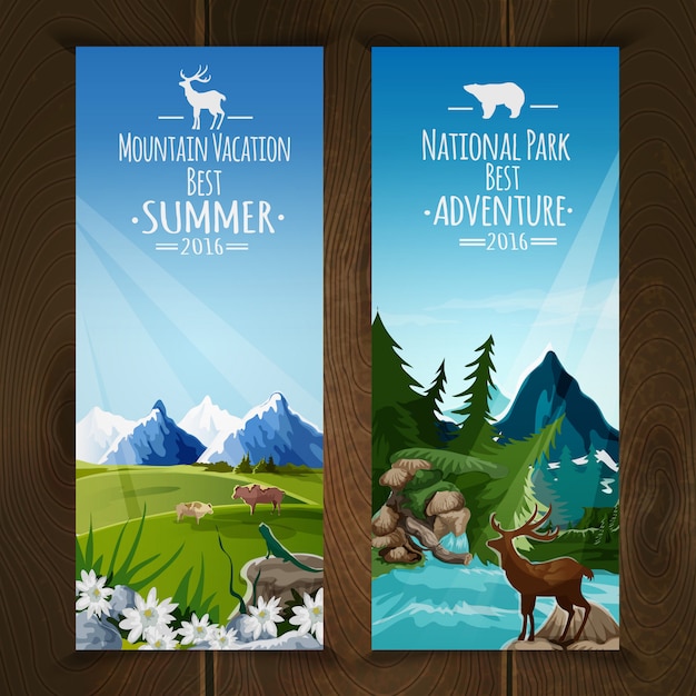 Free Vector landscape vertical banner set with national park mountain range illustration