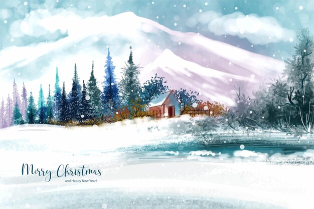 Landscape for winter and new year holidays christmas card background