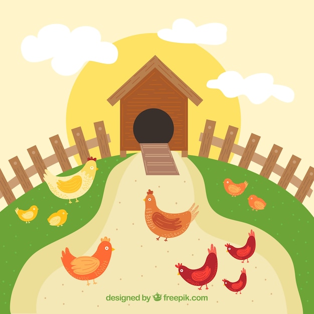 Free Vector landscape with chicken coop