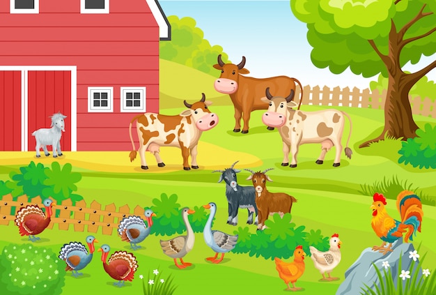 Landscape with farm animals.