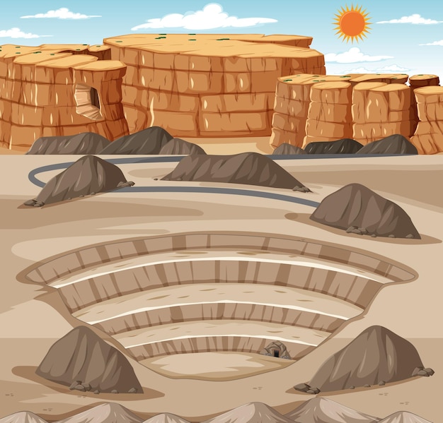 Free Vector landscape with mining quarry scene