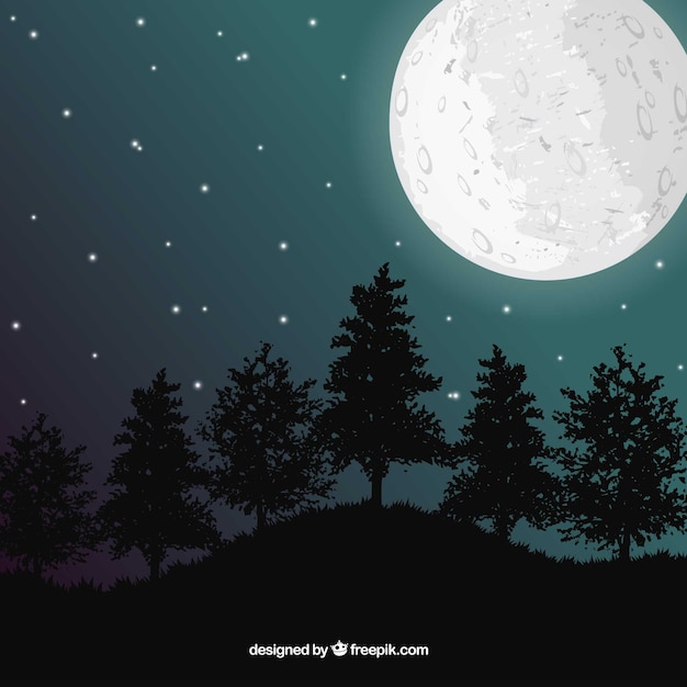 Free Vector landscape with moon and trees