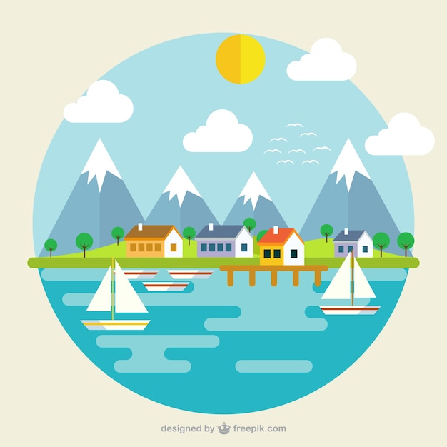 Free vector landscape with mountains and sea