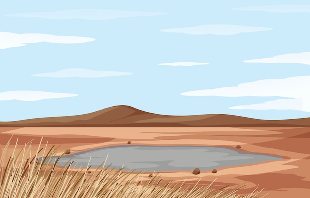 Free Vector landscape with pond and dry land