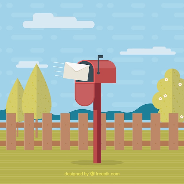 Free Vector landscape with red mailbox in flat design