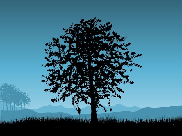 Free Vector landscape with trees against a night sky