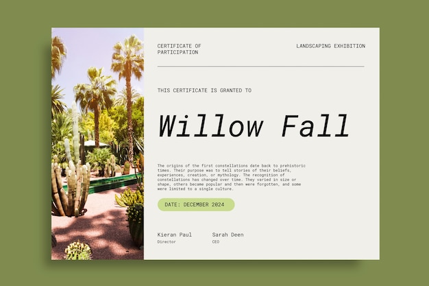 Free Vector landscaping  certificate template design