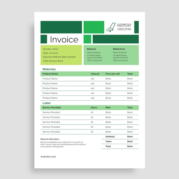 Landscaping invoice template design