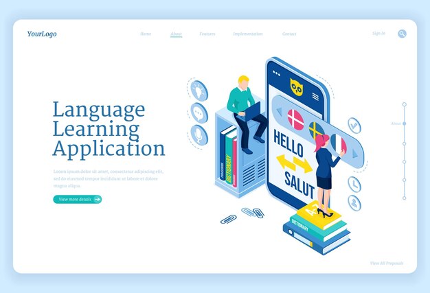 Language learning application landing page